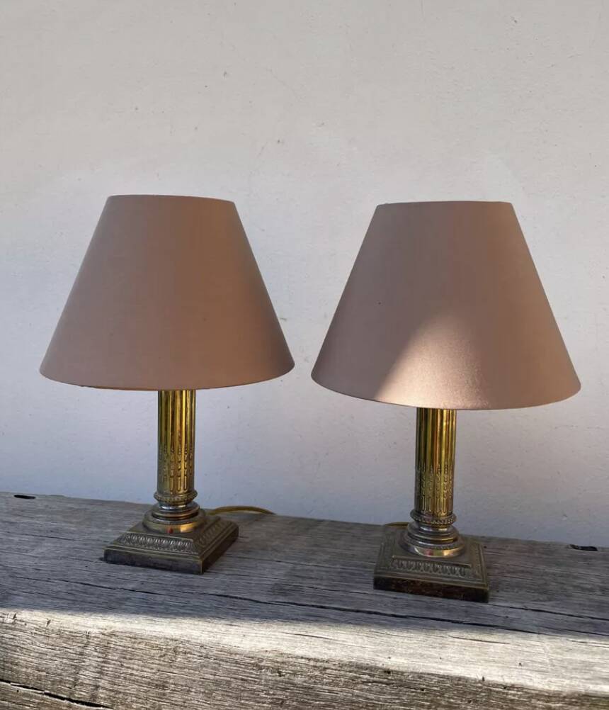 Pair of bedside lamps signed Cailar Bayarden, silver-plated metal, Louis XVI style.