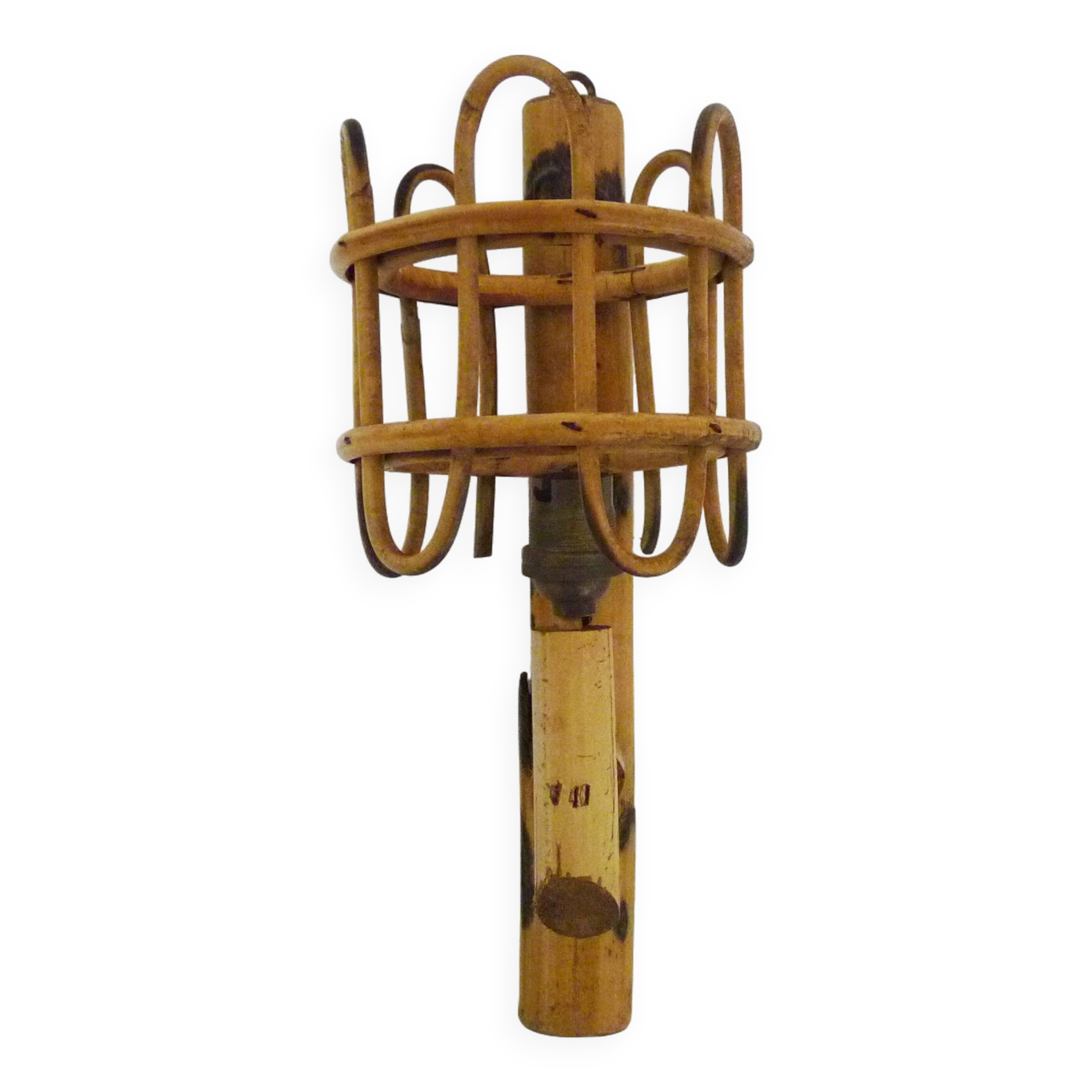 Rattan bamboo lantern wall light. 1950s-1960s