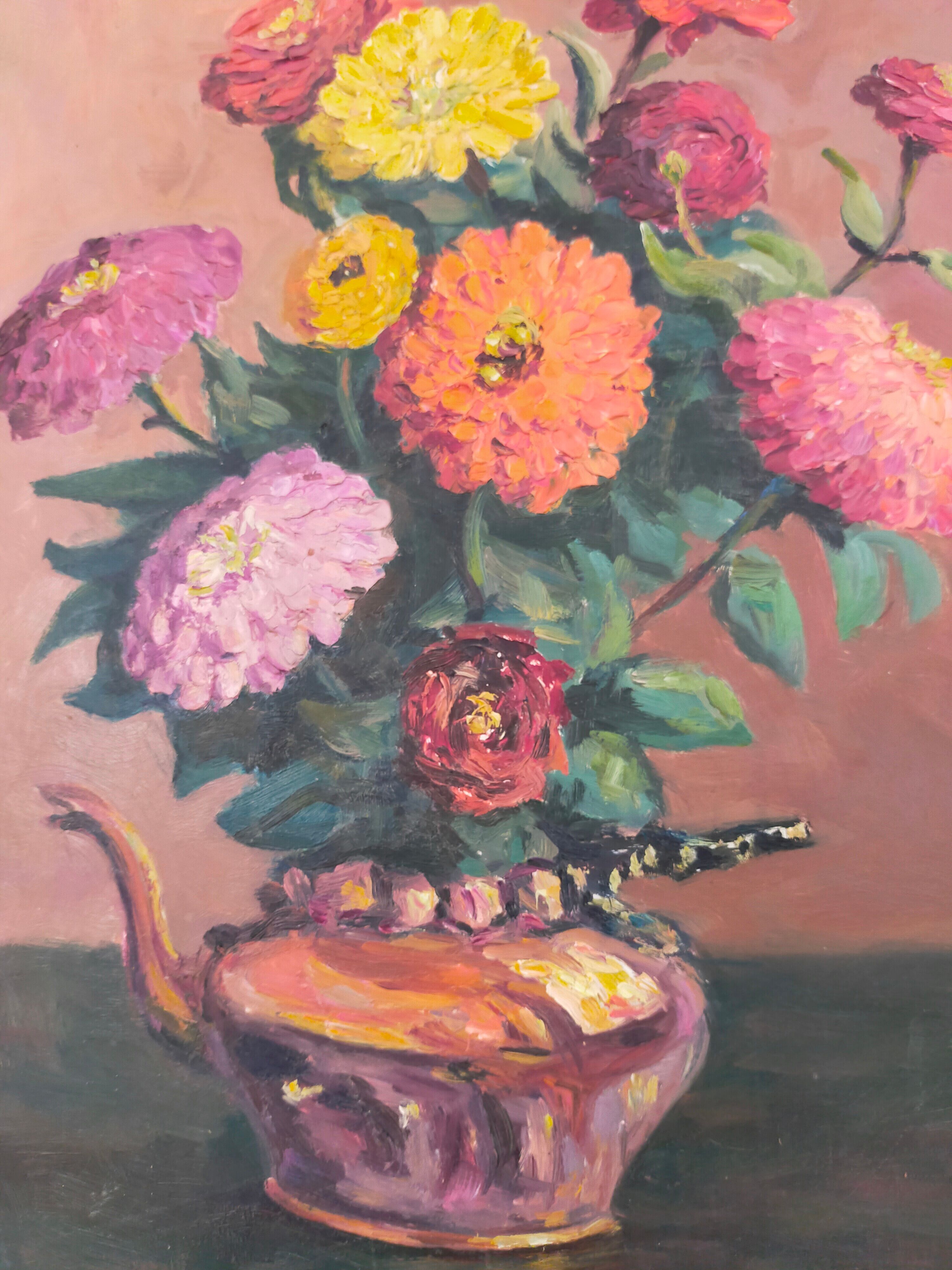 Still Life with Flowers Oil painting on panel signed Louis Morel