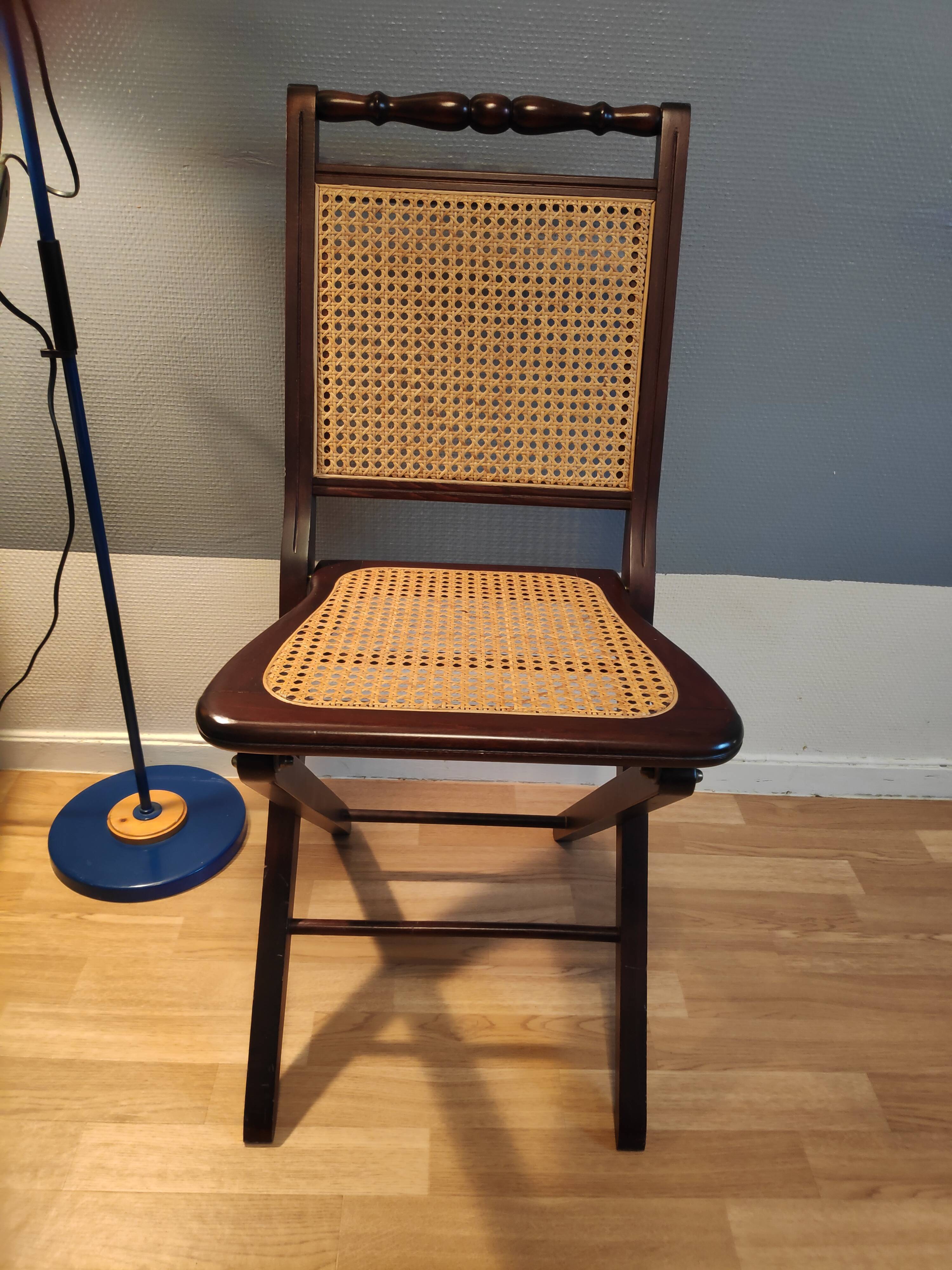 Wooden folding chairs and caning