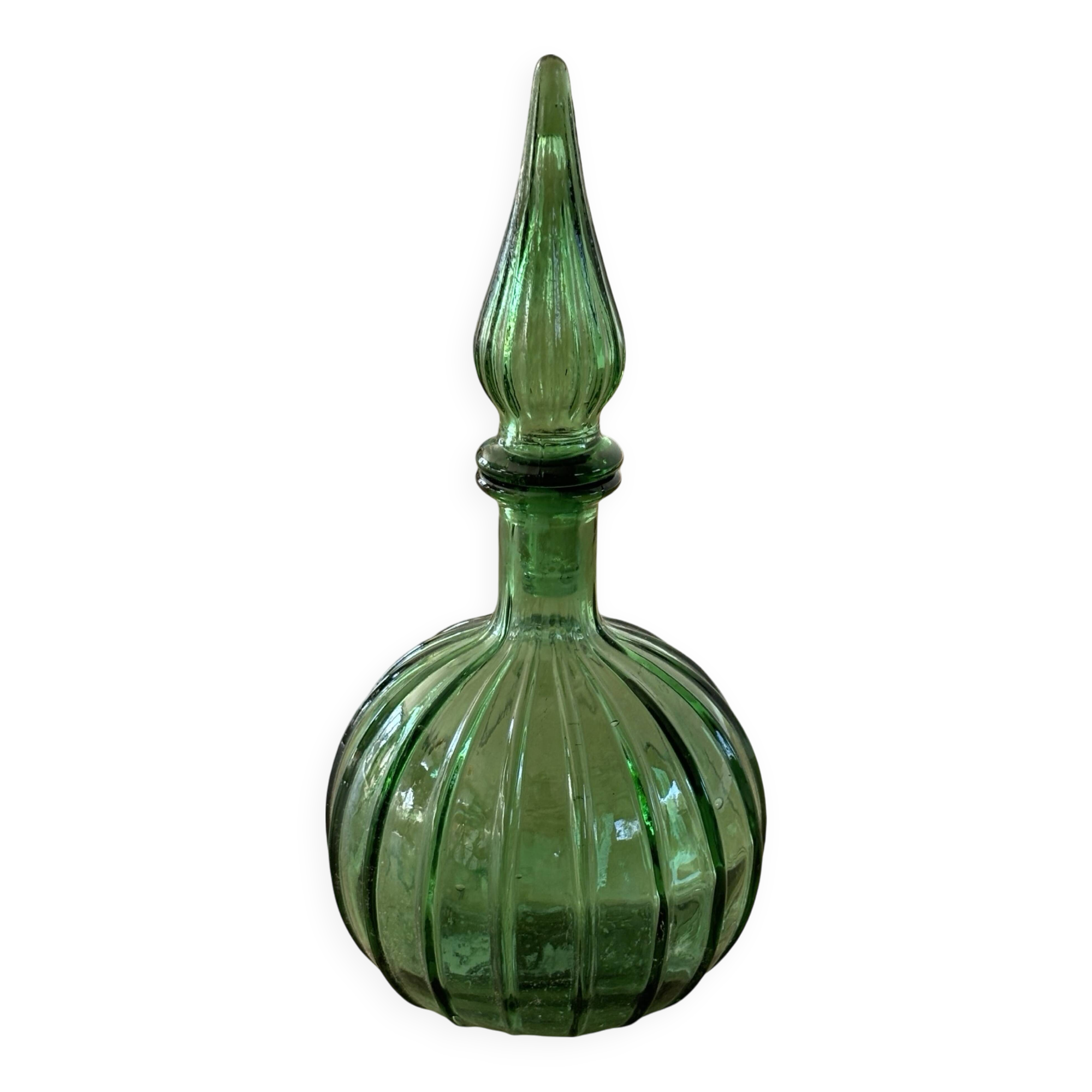 Vintage Empoli Glass Decanter with Stopper, Italy, 1960s