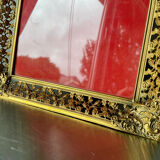 Antique xl metal frame in gold colored brass 29.5 cm x 23 cm convex glass