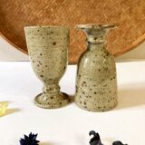 Pair of enamelled stoneware mazagrans
