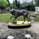 Bronze hunting dog and its prey – black marble base brass – s