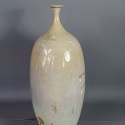 Designer vase ceramic glazed and iridescent vintage 80s