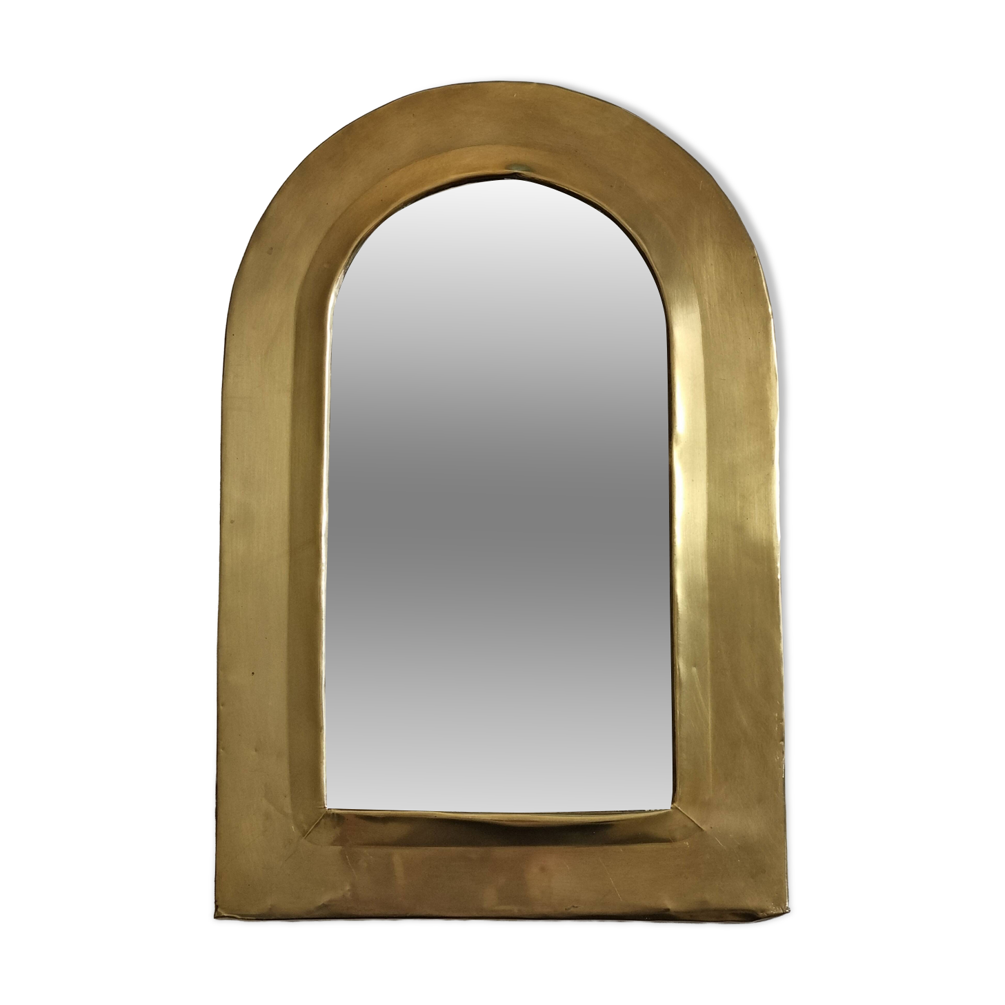 Miroir mural arche en laiton poli, patiné, artisanat marocain, 43 x 28 cm