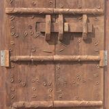Old Indian door in old teak, piece and patina of origin