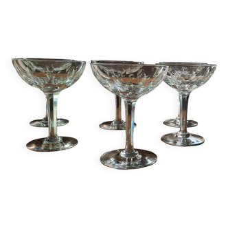 Val st lambert, 6 crystal cups, nestor almond cut.