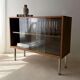 Walnut display cabinet from the 60s with smoked glass