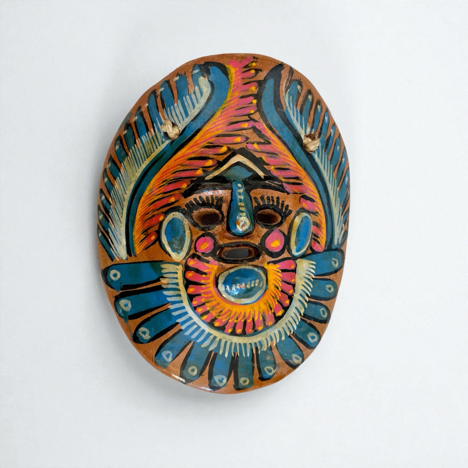 Mexican mask in colored terracotta, 1970s, Mexican