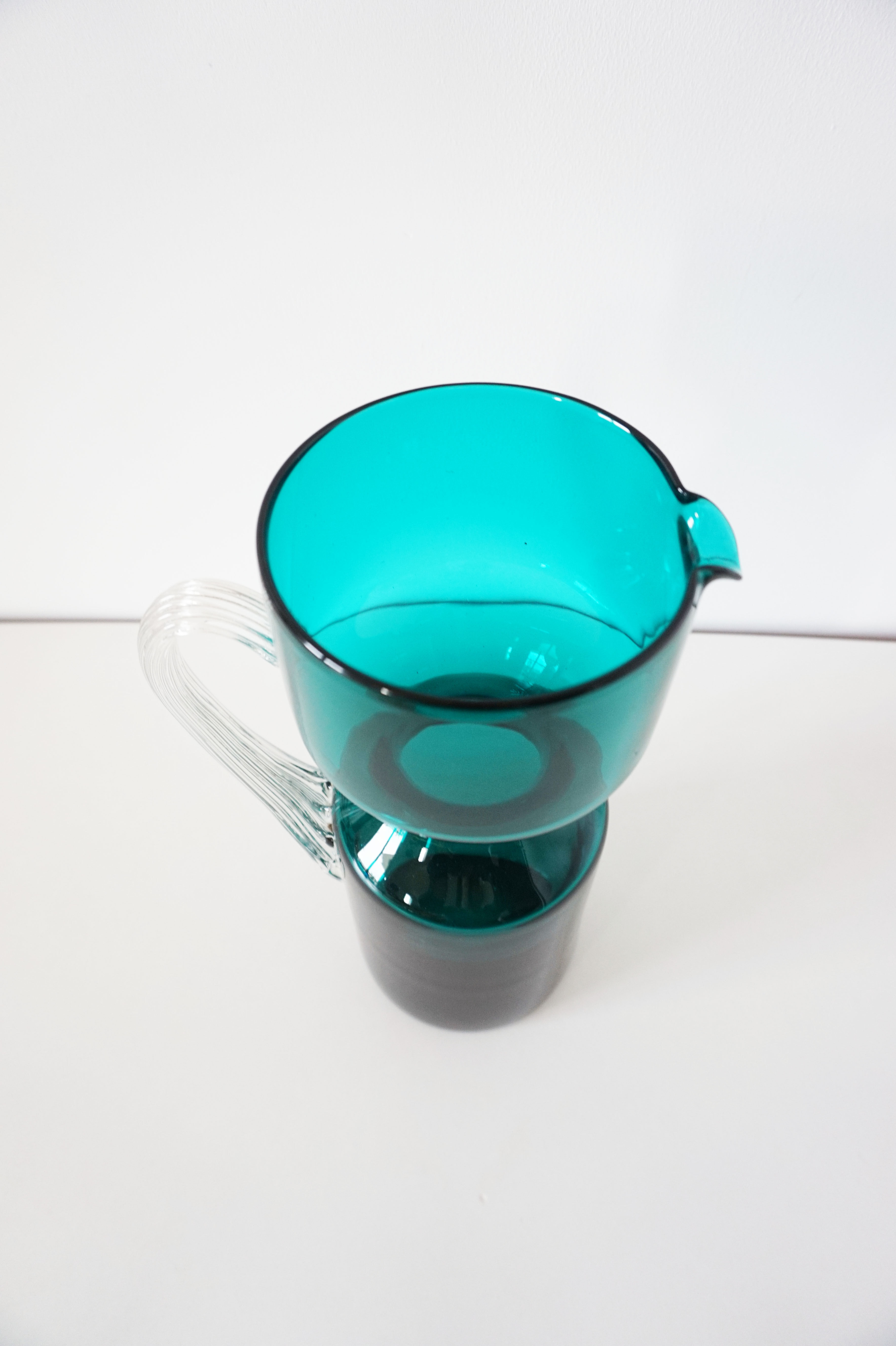 Vintage blue blown glass carafe