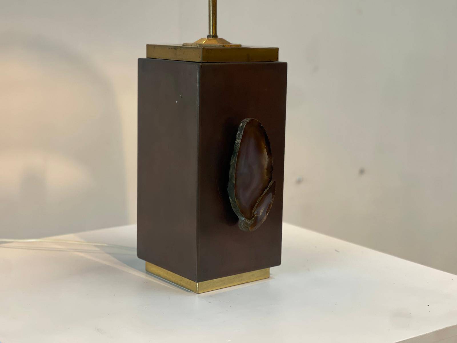 Vintage brass agate table lamp, 1970s