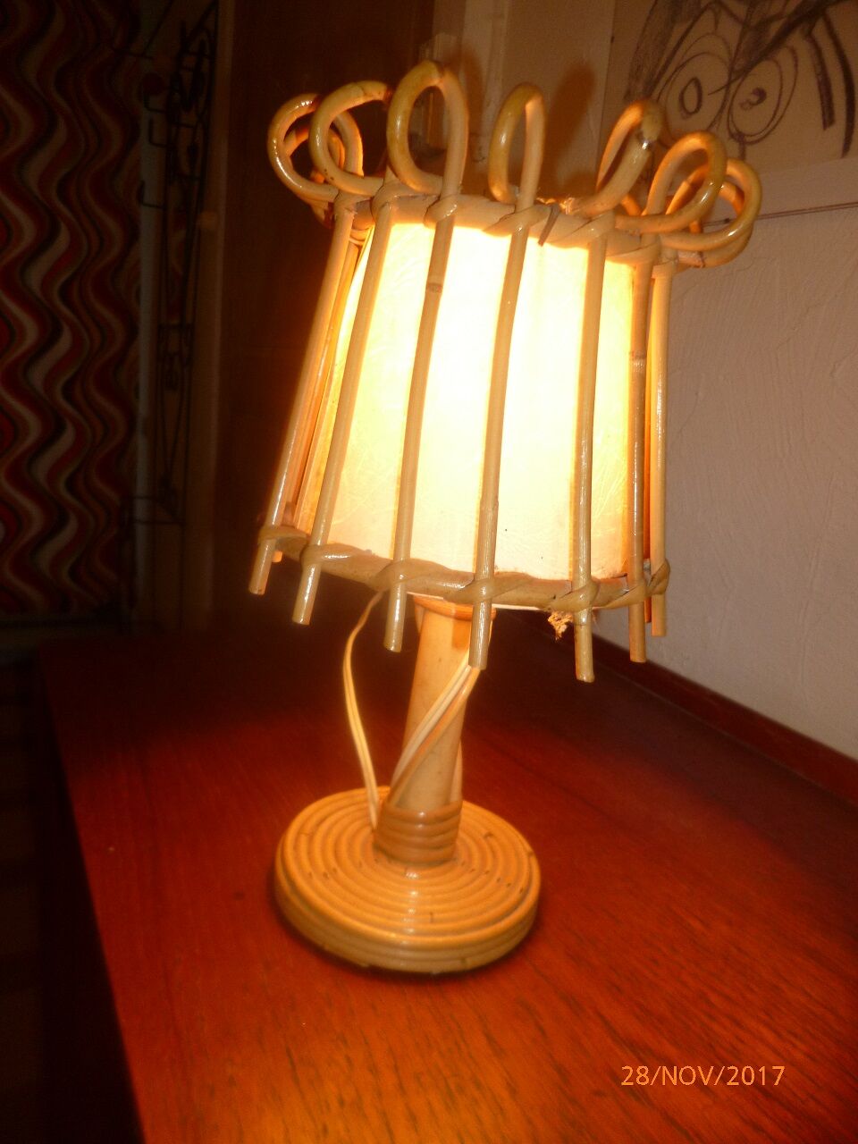 Wicker and rattan 1960 bedside lamp