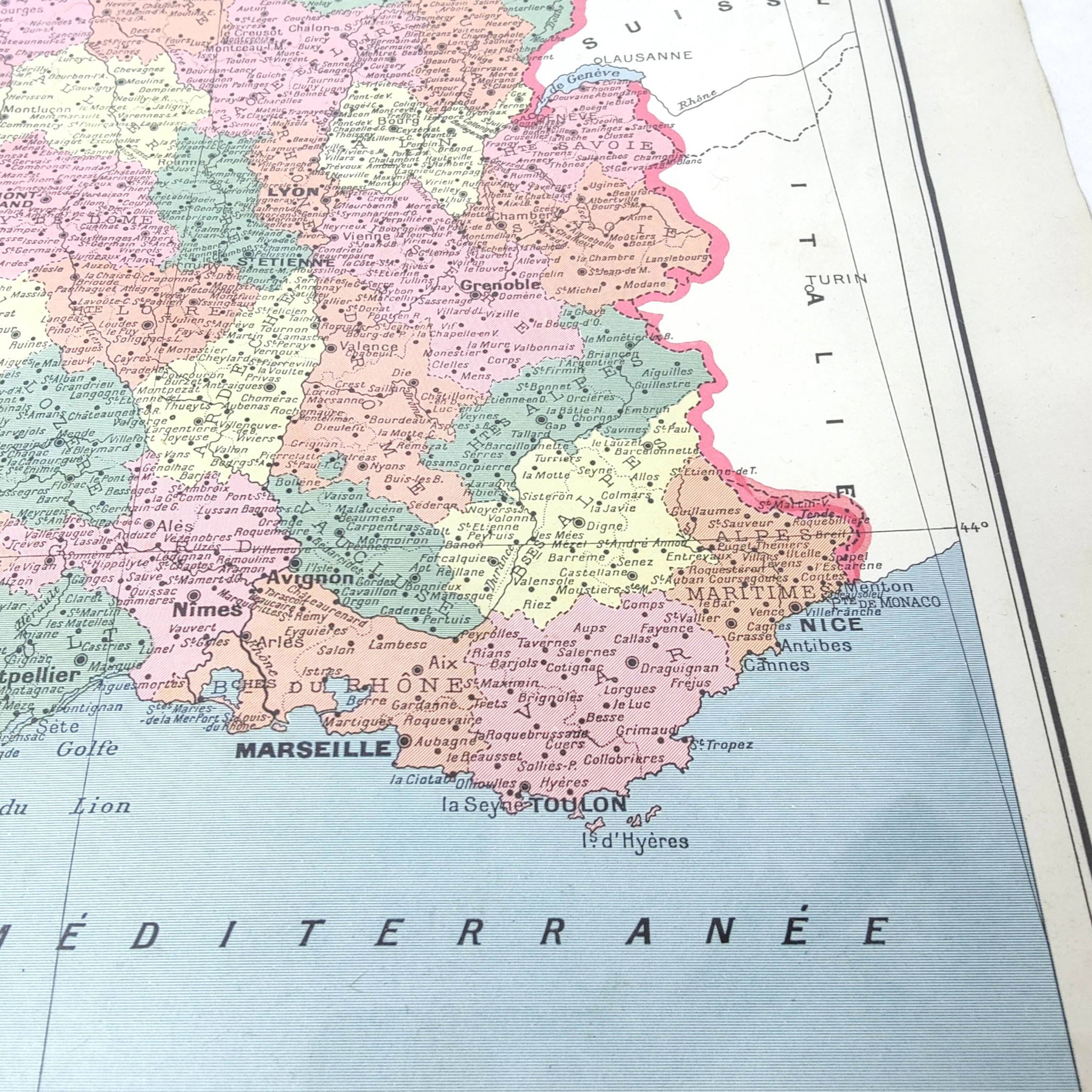 Old map of France and its departments in 1950 43x43cm