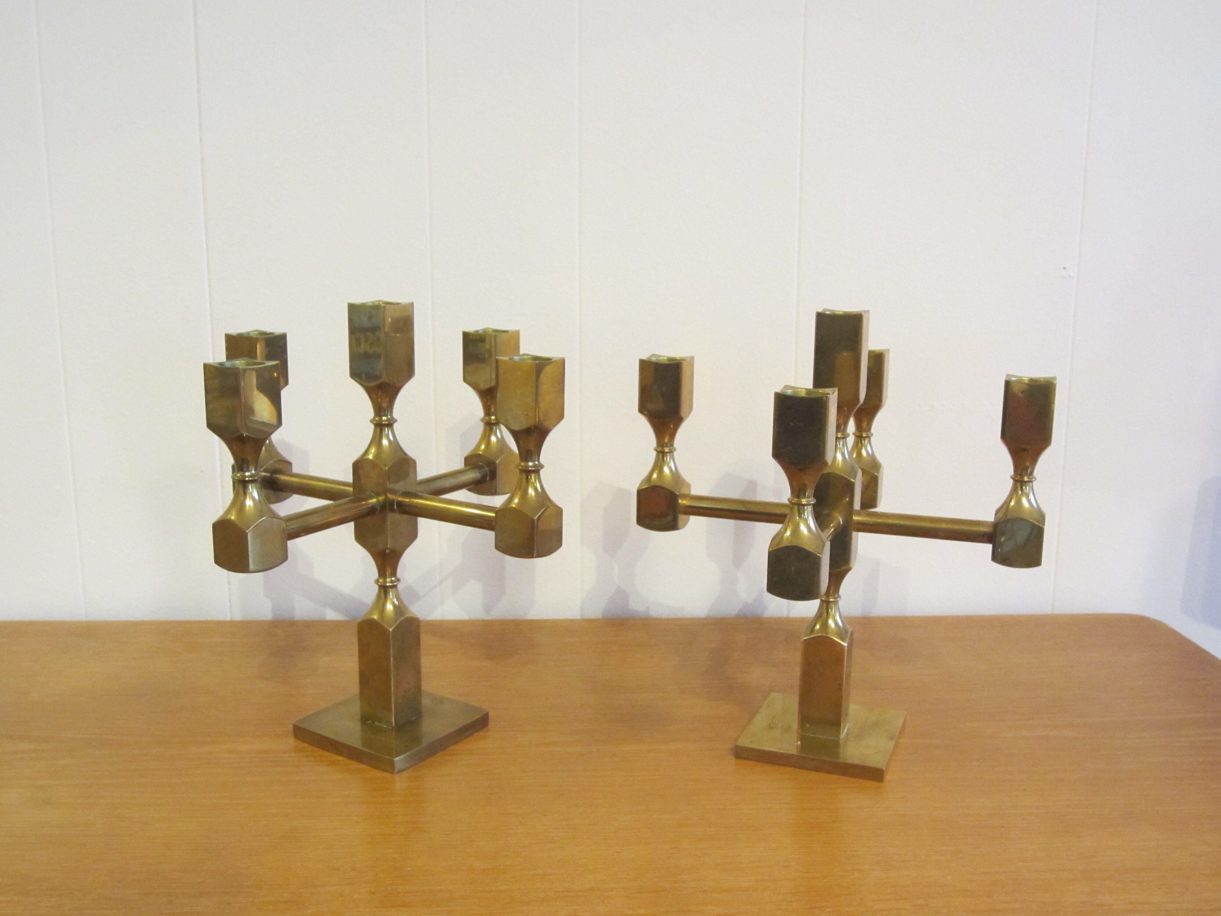 Pair of solid brass candlesticks by Lars Bergsten for Gusum