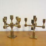 Pair of solid brass candlesticks by Lars Bergsten for Gusum