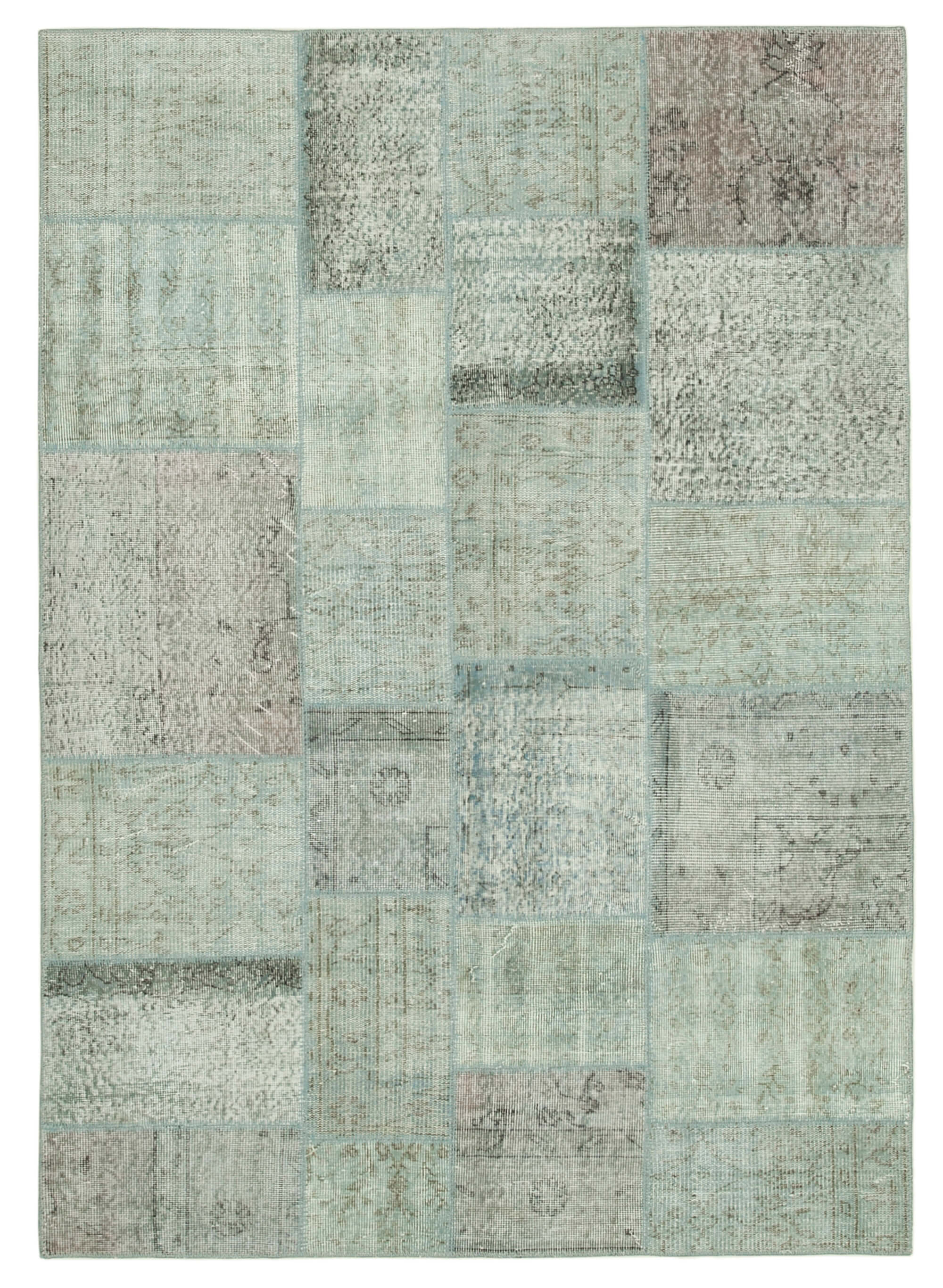 Hand-Knotted Anatolian Contemporary 170 cm x 240 cm Blue Patchwork Rug