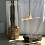 Small suspension, rattan luminaire in hat shape D:60cm