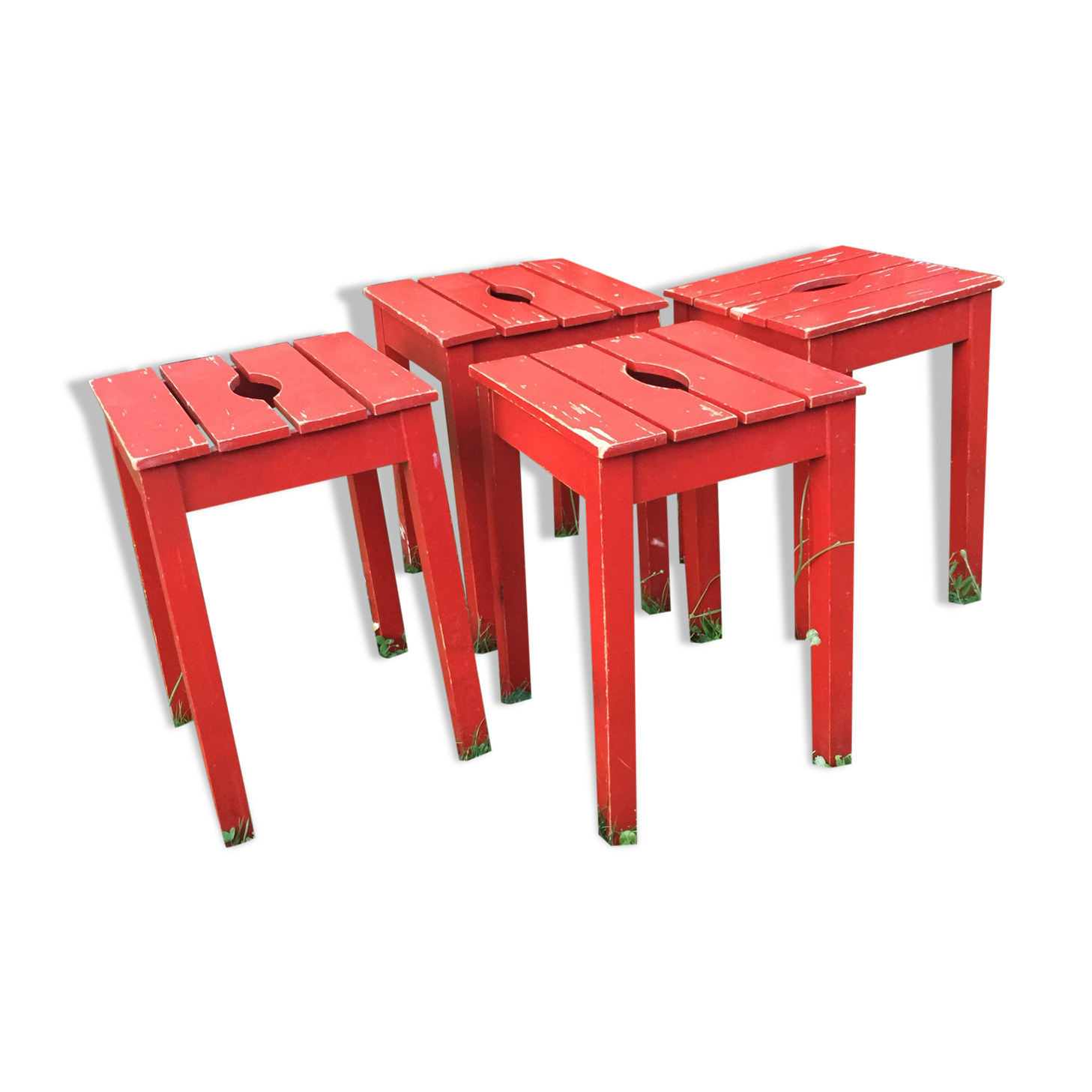 Suite of 4 vintage red stools