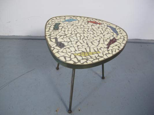 Vintage mosaic and brass table, 1950 s