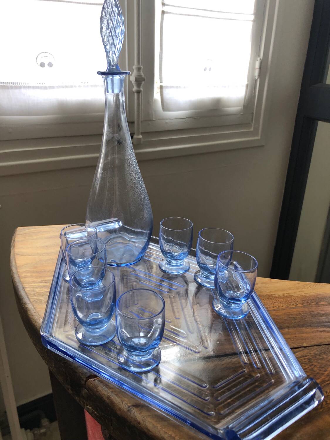 Carafe, glasses, tray