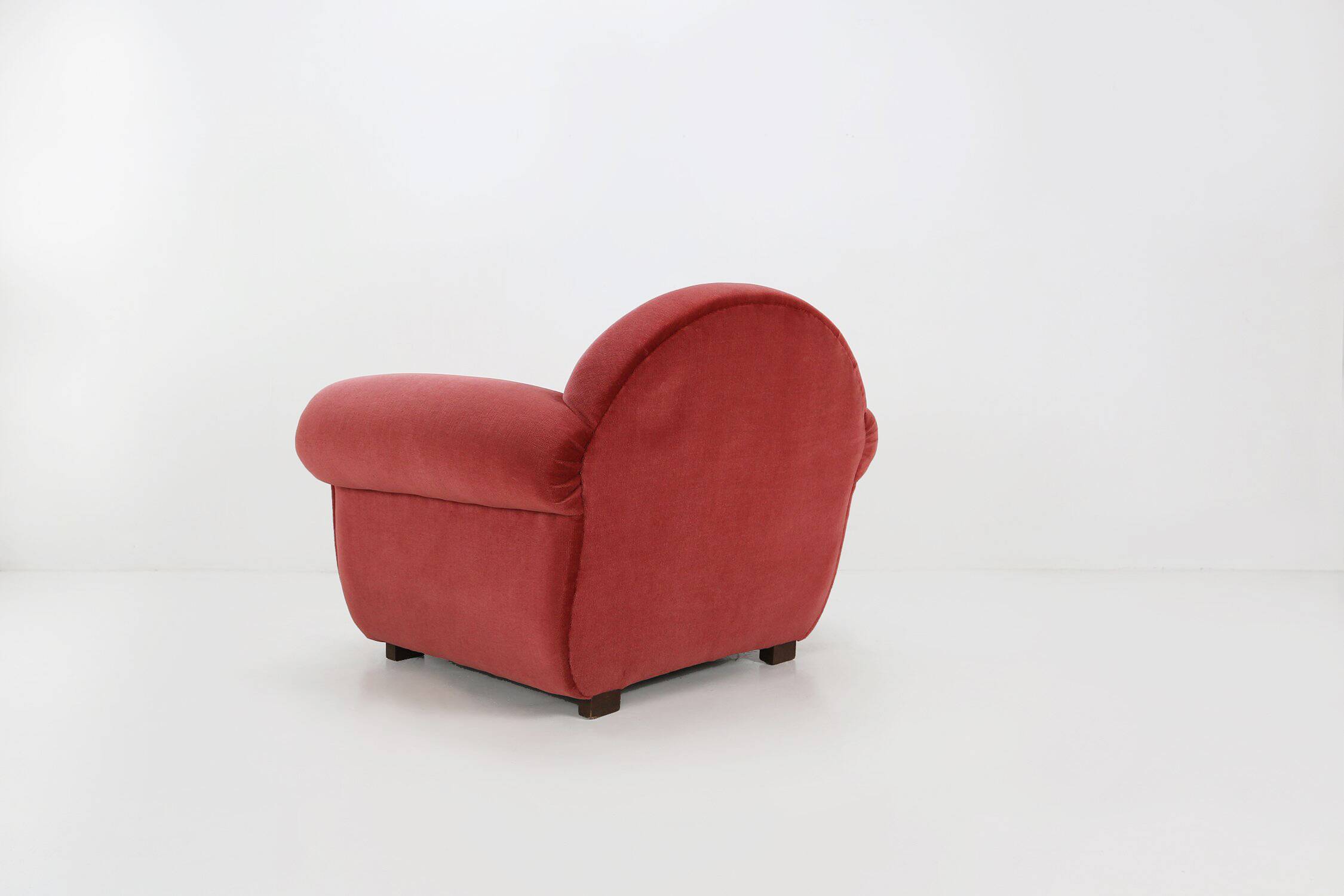 Set of 3 French Art Deco Red velvet Upholstered Armchairs, 1930s