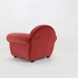 Set of 3 French Art Deco Red velvet Upholstered Armchairs, 1930s