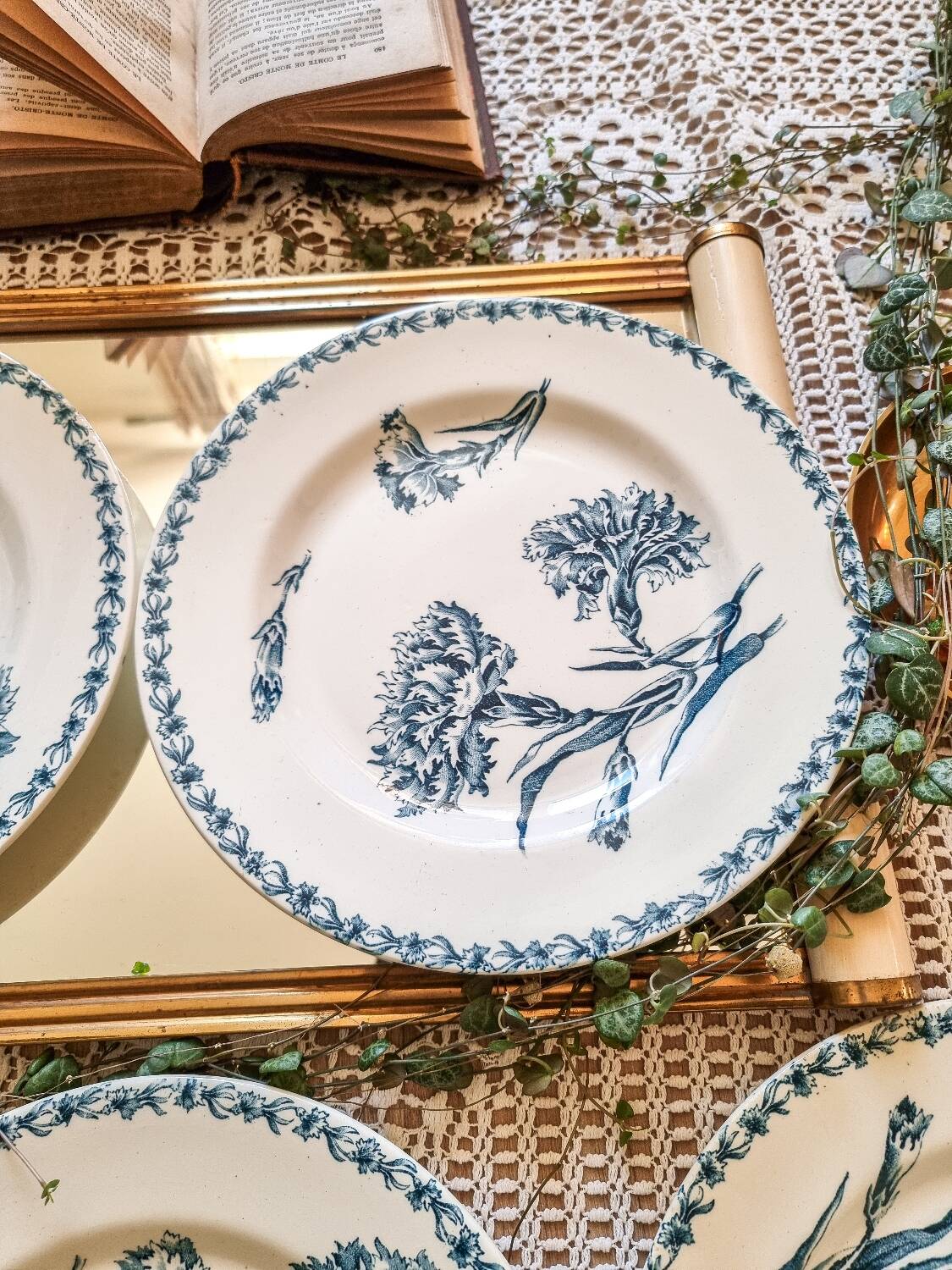 5 iron earthenware flat plates, KG Lunéville, Œillet model, 1900