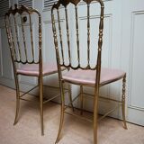 Italian Side Chairs in Golden Brass by Giuseppe Gaetano Descalzi for Chiavari, 1950, Set of 2