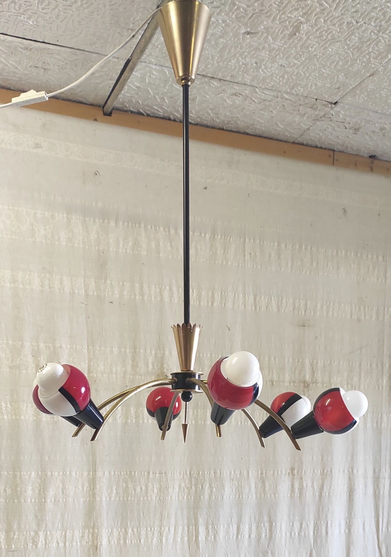 Chandelier with 6 lights in Stilnovo style and Murano glass - 1950s