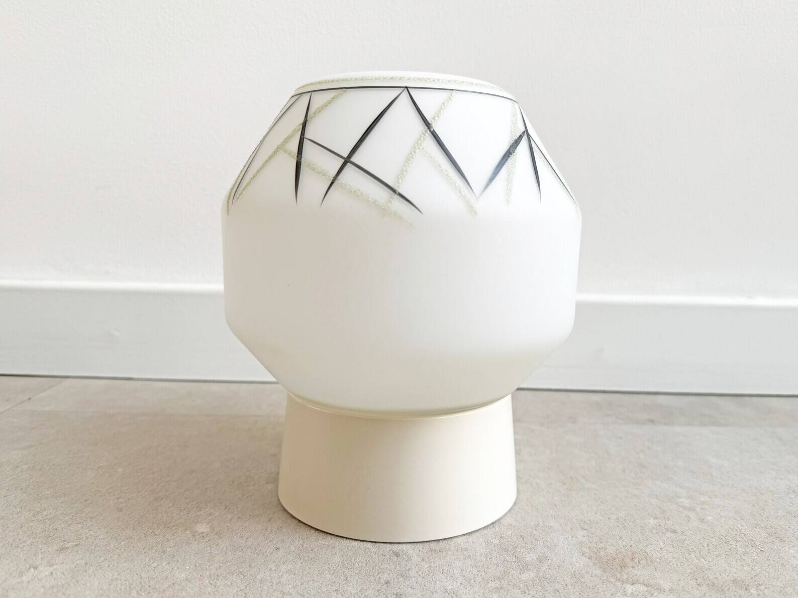 Mid Century milk glass flush mount ceiling lamp with stripes