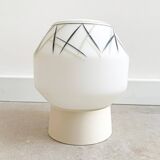 Mid Century milk glass flush mount ceiling lamp with stripes