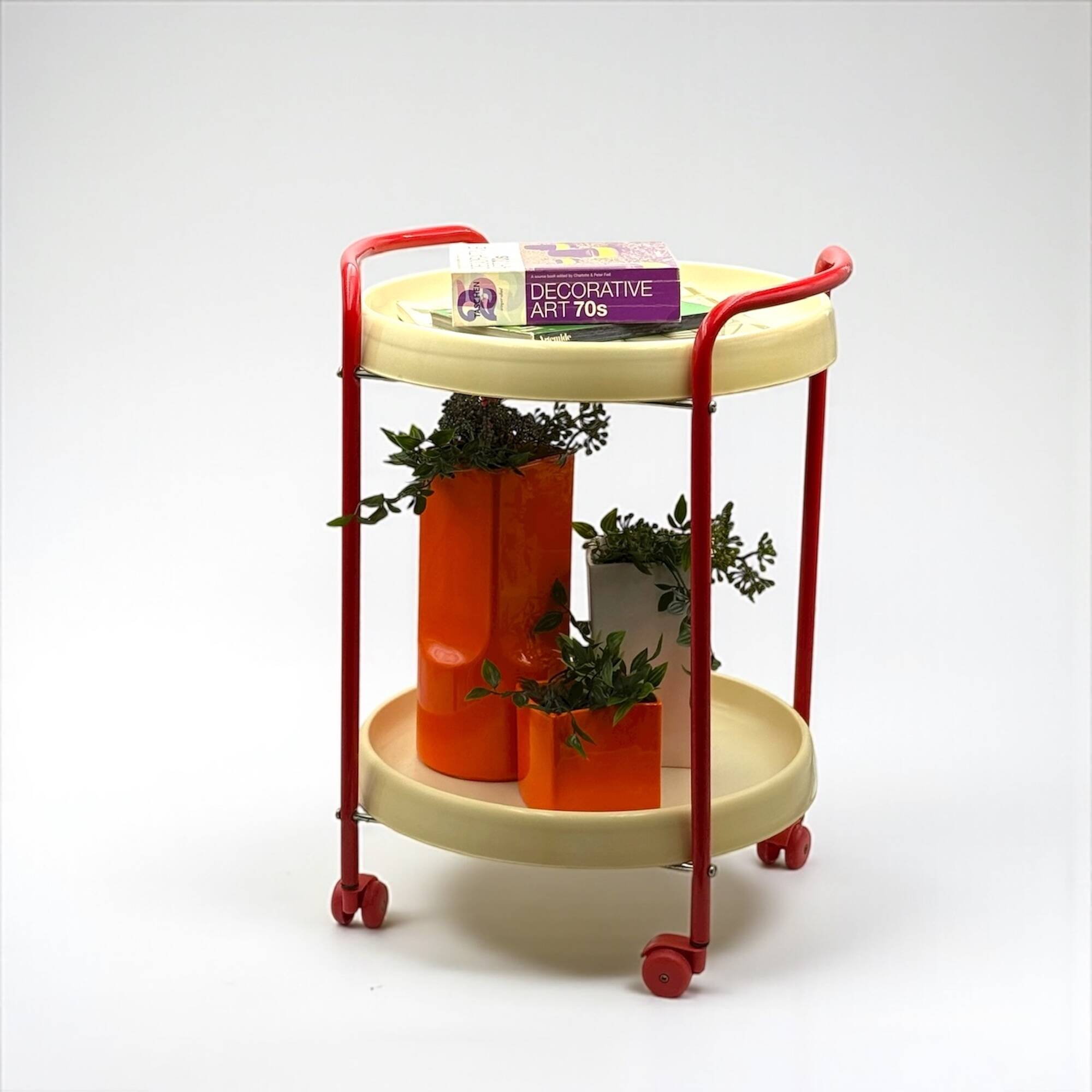 Vintage 1960s Red and Beige Bar Cart