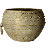 Ancient bronze ethnic pot, handcrafted in India.