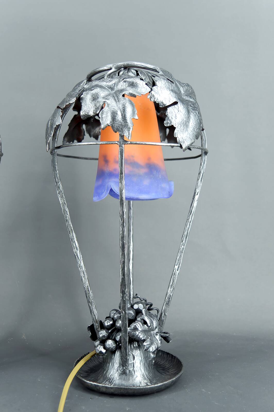 Pair of Wrought Iron Lamps, Vine Theme, Müller Frères, Art Deco, 1925