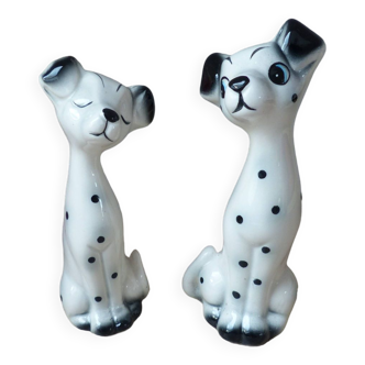 Figurine couple de petits chiens dalmatiens romantiques en céramique années 1970