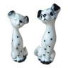 Figurine couple de petits chiens dalmatiens romantiques en céramique années 1970