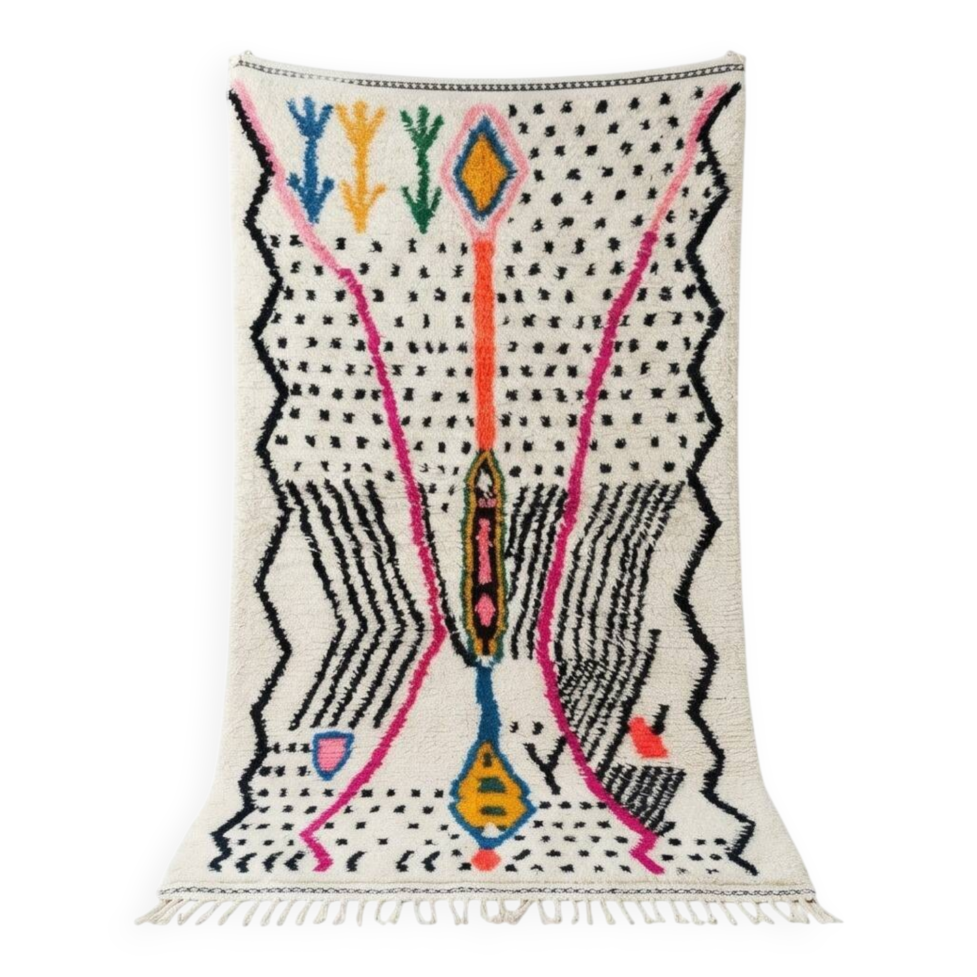 Colourful Azilal Berber rug with black dots