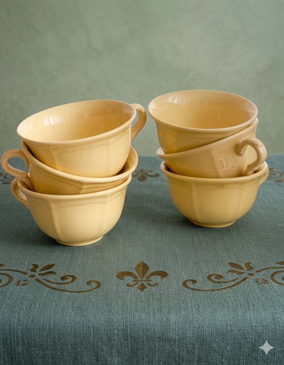 Vintage 6-cup coffee/tea set - Yellow earthenware