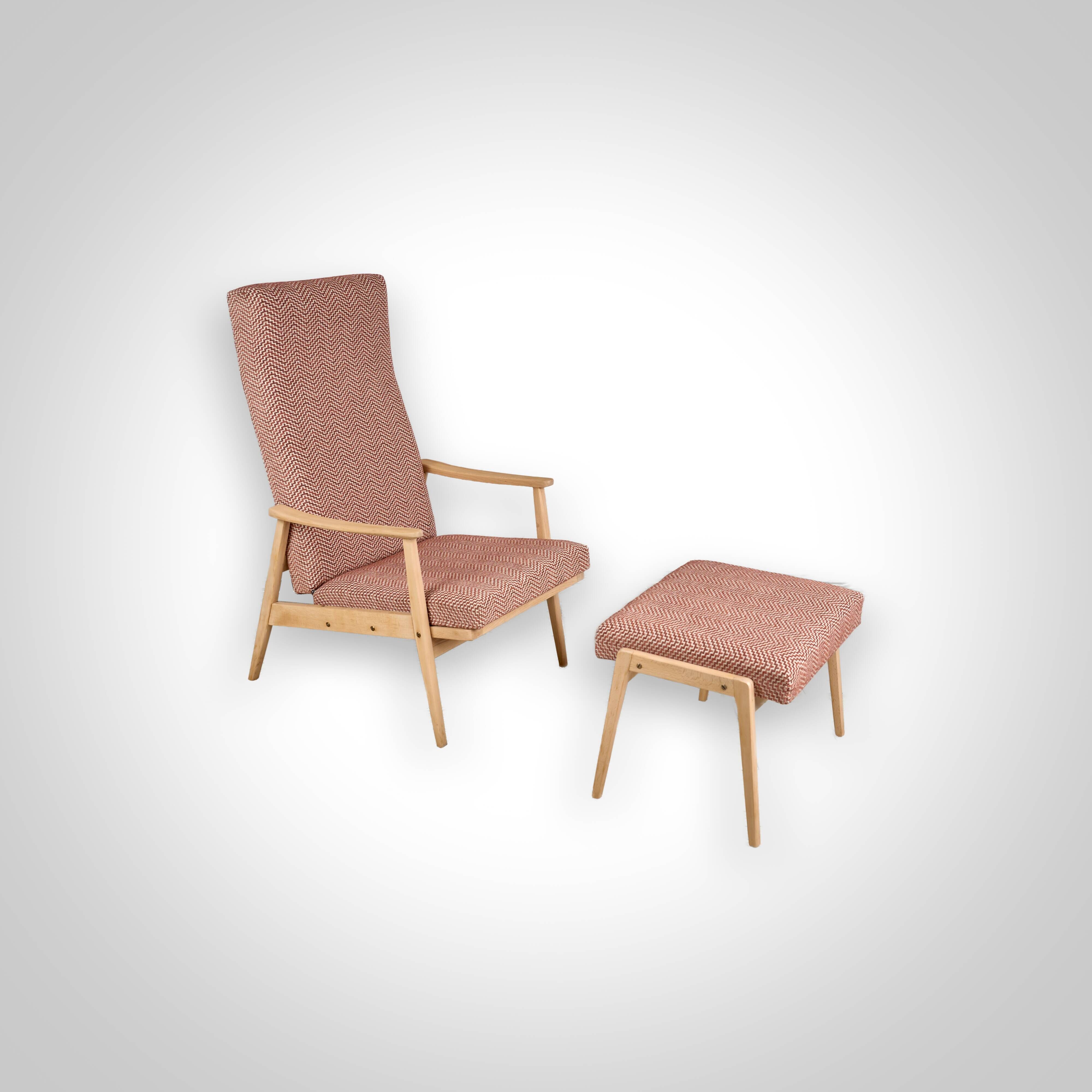 Vintage Recliner Armchair with Ottoman, 1960s, Czechoslovakia