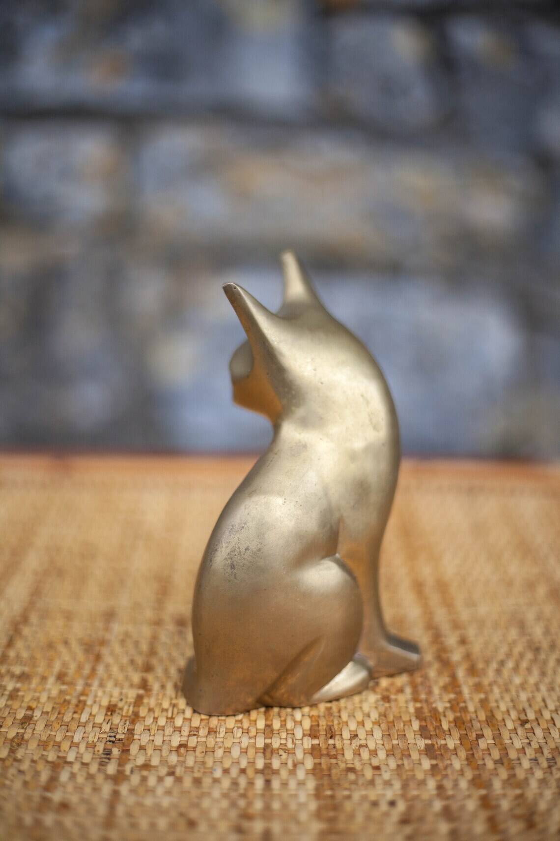 Vintage statue, brass cat statue, cat figurine, cat statue, collection, brass cat