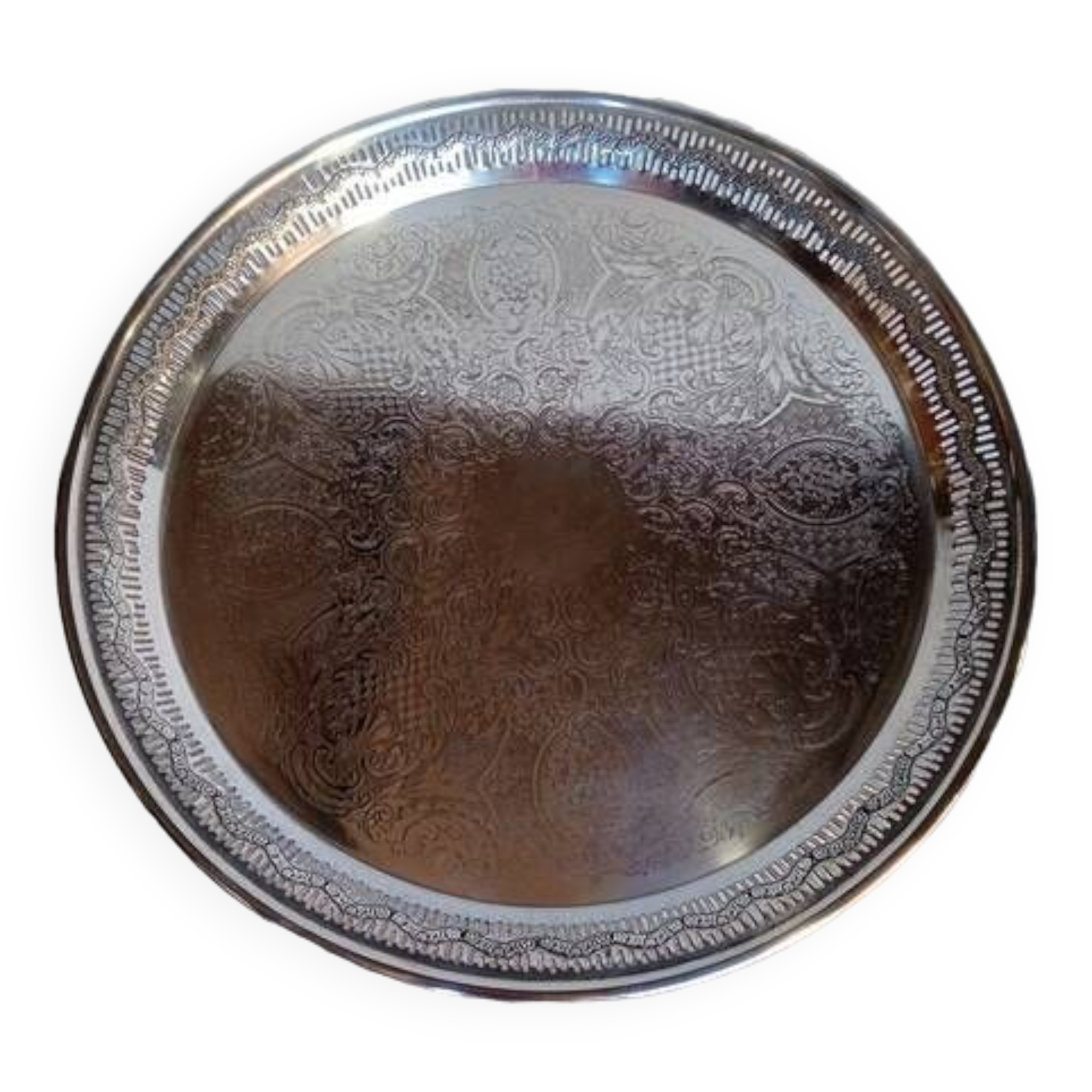 Silver metal tray 35 cm early 20th round