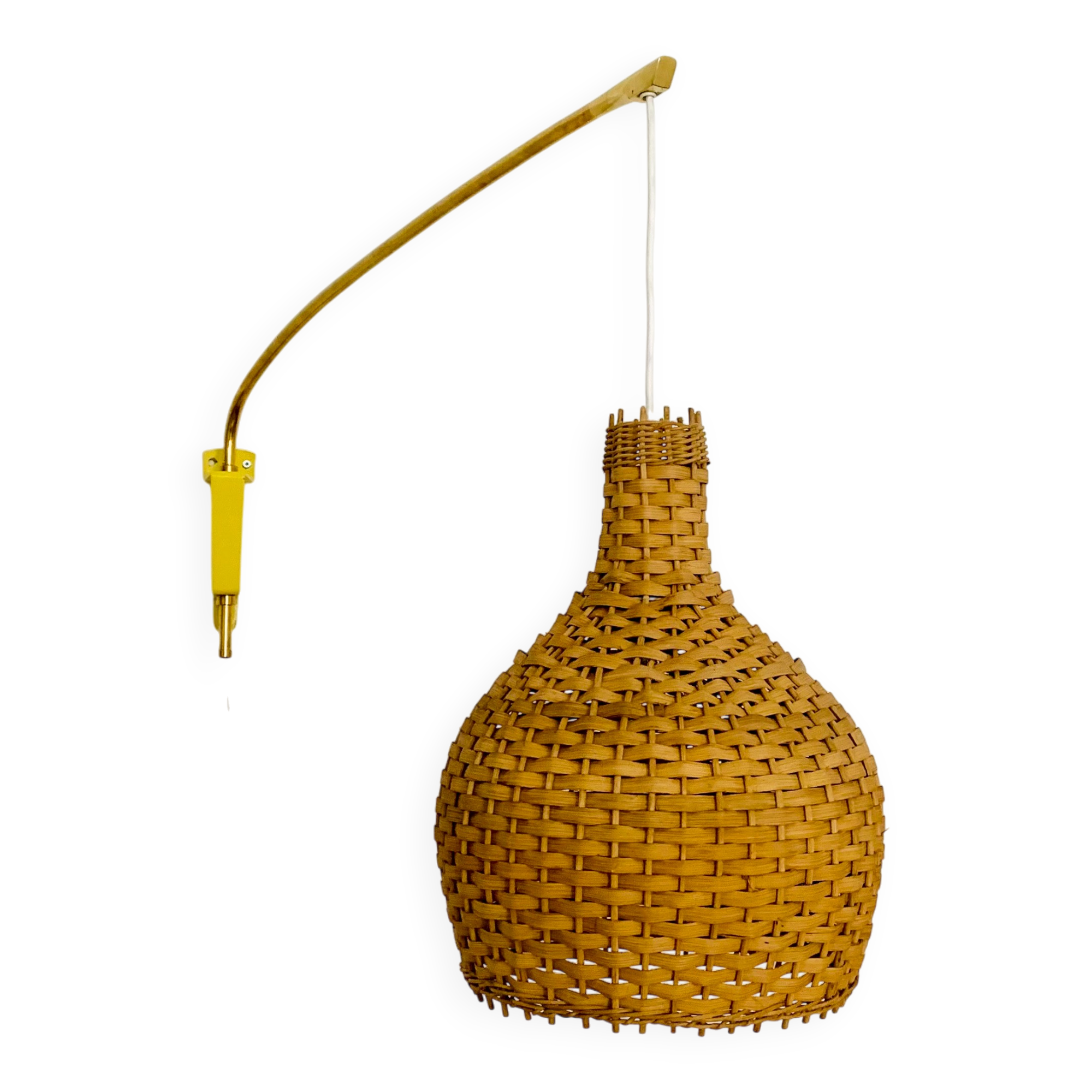 Adjustable Brass and Wicker Arc Sconce