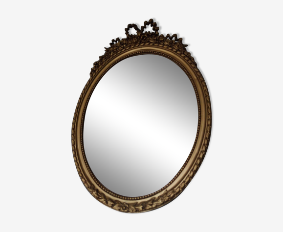 Miroir Louis XVI en résine dorée à décor de noeuds 44x62cm