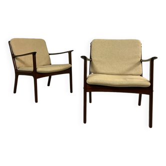 2x Fauteuil Ole Wanscher modèle PJ112 Mahagoni Danemark années 1940