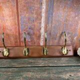 Wall coat rack with 4 brass hooks