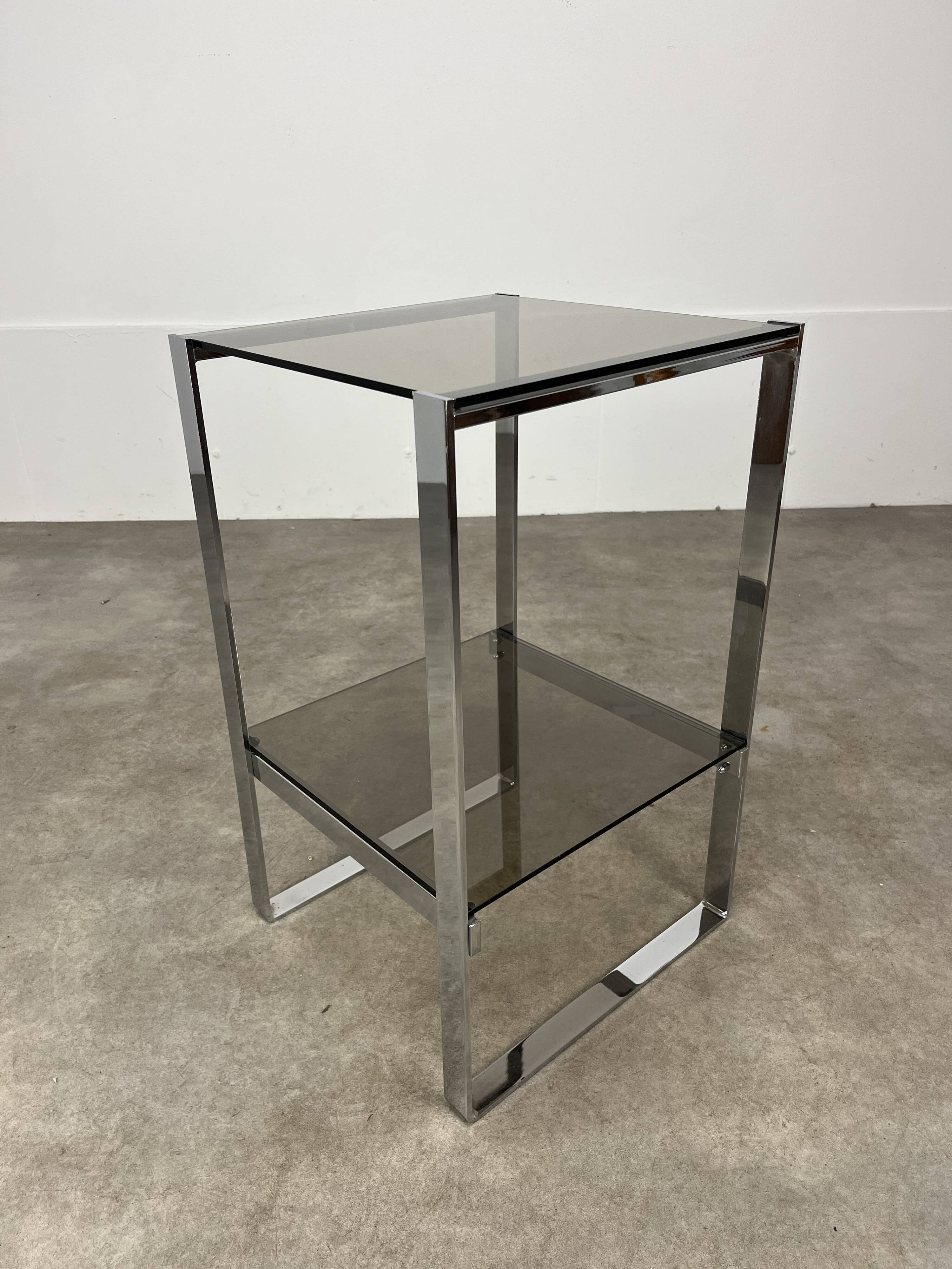 Chrome metal and smoked glass side table, 70s, side table