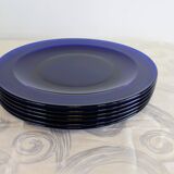 Service of 6 large vintage cobalt blue glass plates by Codec.