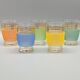 5 pretty multicolored frosted glasses with gold edges, vintage france 1950s