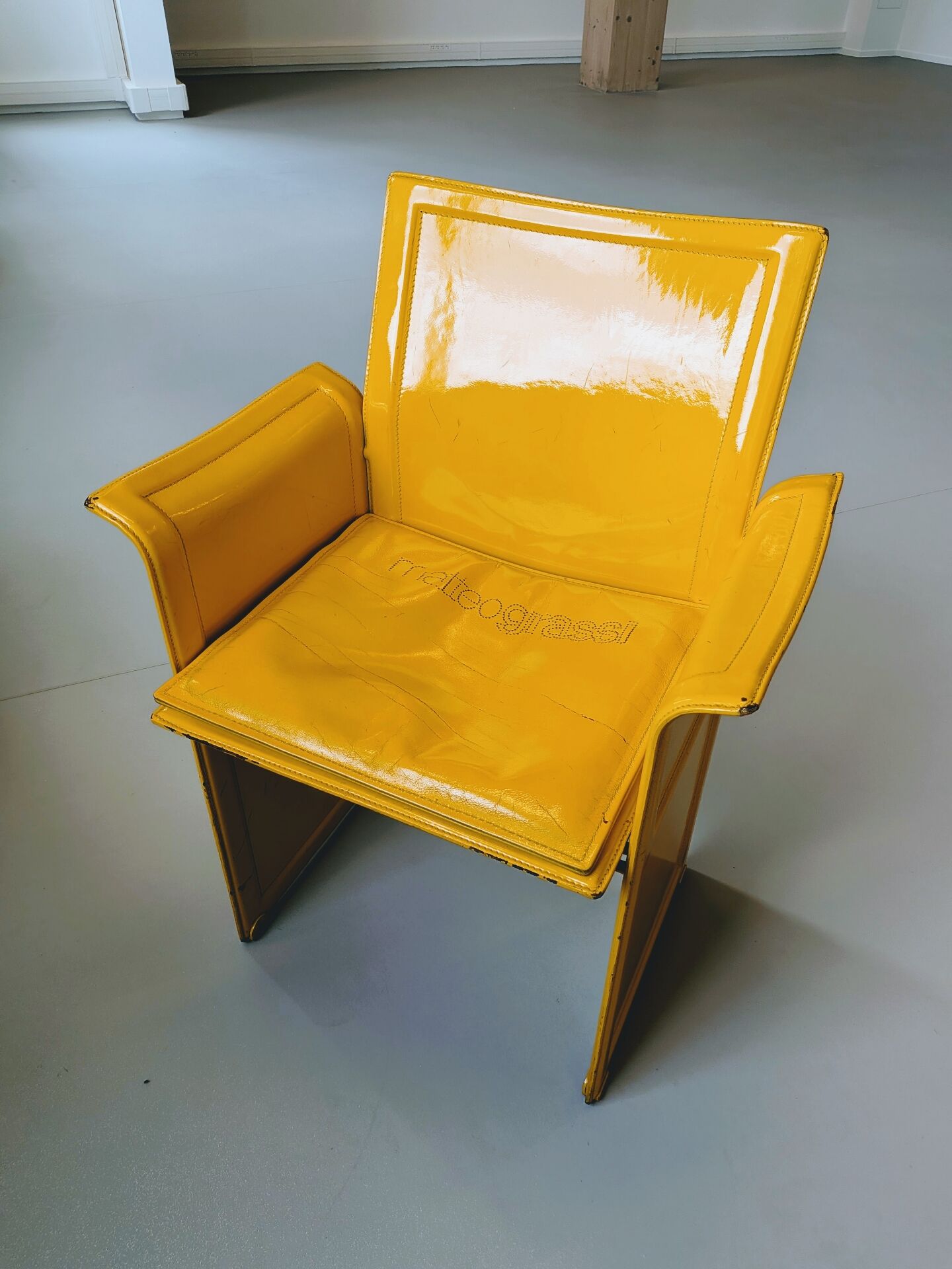 Yellow Korium leather armchair by Matteo Grassi.